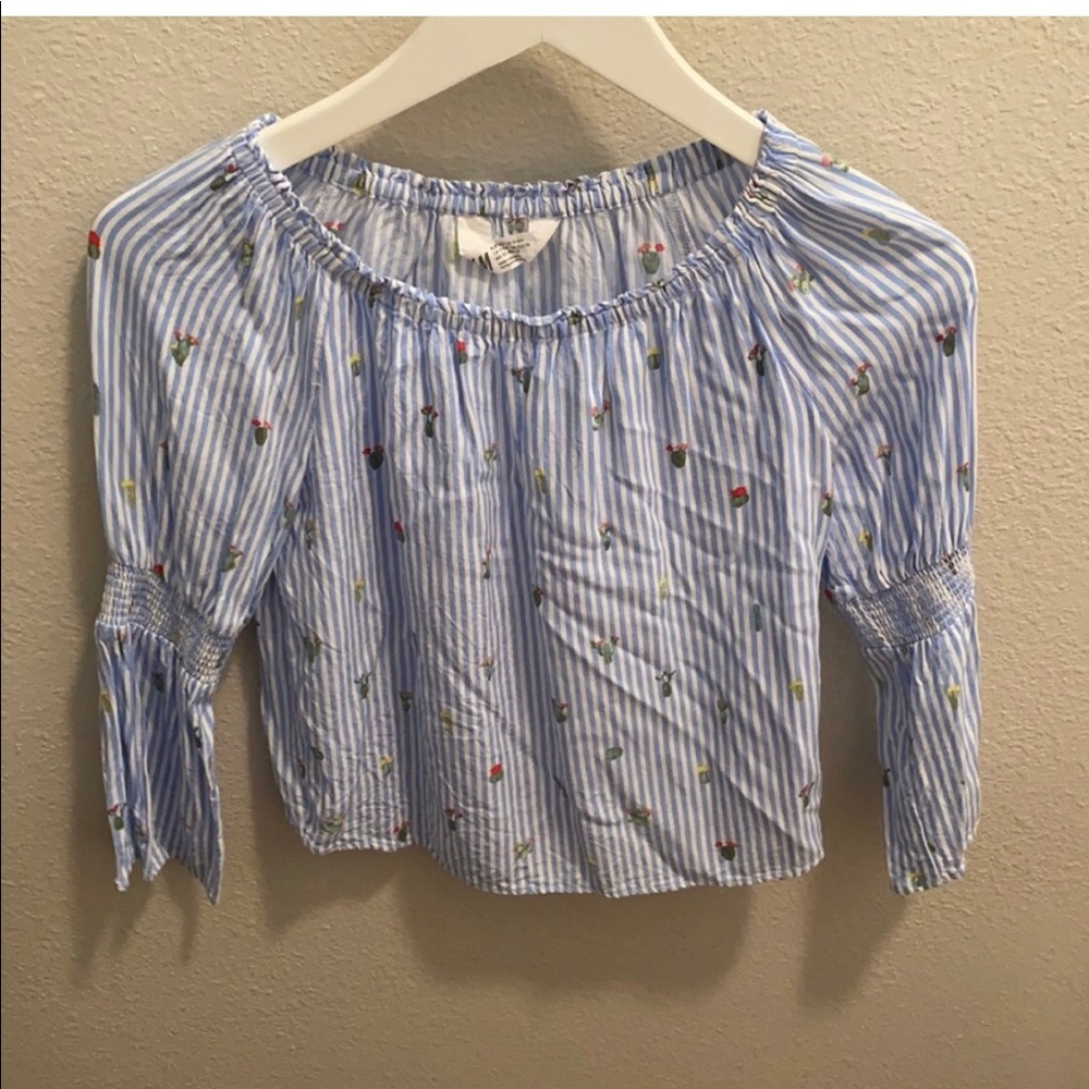 Girls H&M Blue and white striped bell sleeve top